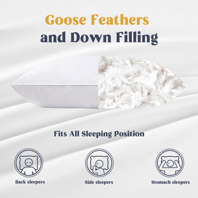 puredown® Goose Feathers and Down White Pillows with 100% Cotton Cover, Bed Sleeping Hotel Collection Pillows Set of 2, Standard Size - Image 3