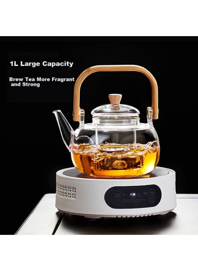 Yihutea Glass Tea Kettle High Borosilicate Tea Set Electric Ceramic Stove High Temperature Resistant Can Be Used On Open Flame Stove Flower Tea Teapot With Lifting Handle - Image 4