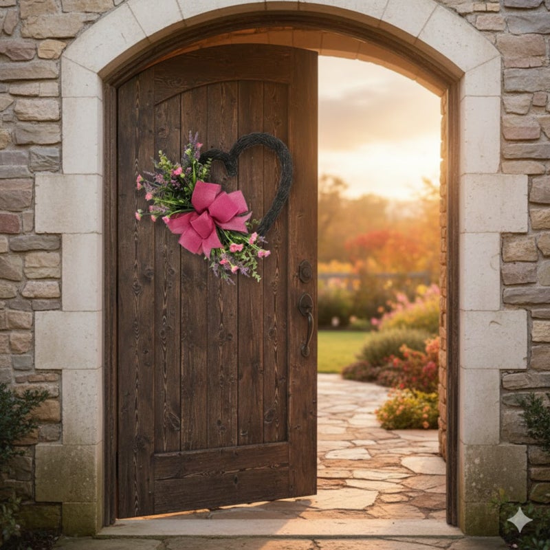 Heart-shaped Lavender Wreath: 45 Cm Pink Realistic Maintenance-free Artificial Flower Wreath - Immediate Romantic Ambiance Valentine's Day Wreath for Home Wedding Anniversary Decor & Romantic Gifting - Image 5