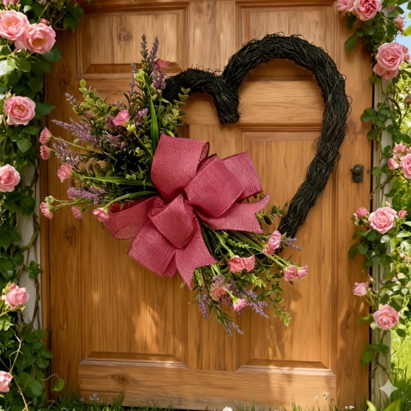 Heart-shaped Lavender Wreath: 45 Cm Pink Realistic Maintenance-free Artificial Flower Wreath - Immediate Romantic Ambiance Valentine's Day Wreath for Home Wedding Anniversary Decor & Romantic Gifting - Image 2