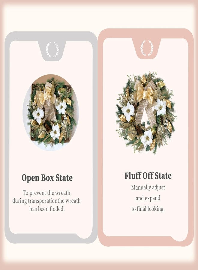 idyllic Christmas White Gold Poinsettia Wreath 22 Inches - Elegant Floral Christmas Wreaths for Front Doors with Metallic Accents, Winter Door Wreath, Perfect for Walls & Mantels - Image 4