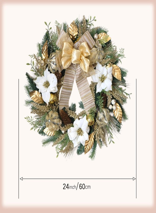 idyllic Christmas White Gold Poinsettia Wreath 22 Inches - Elegant Floral Christmas Wreaths for Front Doors with Metallic Accents, Winter Door Wreath, Perfect for Walls & Mantels - Image 3