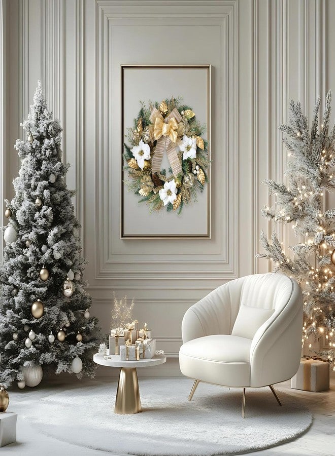 idyllic Christmas White Gold Poinsettia Wreath 22 Inches - Elegant Floral Christmas Wreaths for Front Doors with Metallic Accents, Winter Door Wreath, Perfect for Walls & Mantels - Image 5