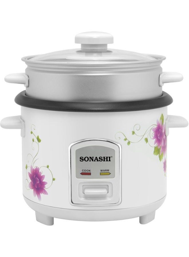 SONASHI 1.0L Electric Rice Cooker with Non-Stick Inner Pot – Auto Shut-Off, Keep Warm Function, Tempered Glass Lid, Steamer, Measuring Cup & Spoon – Ideal for Cooking Rice and Steaming Veggies, 400W, 220-240V 400 W SRC-510N White - Image 1