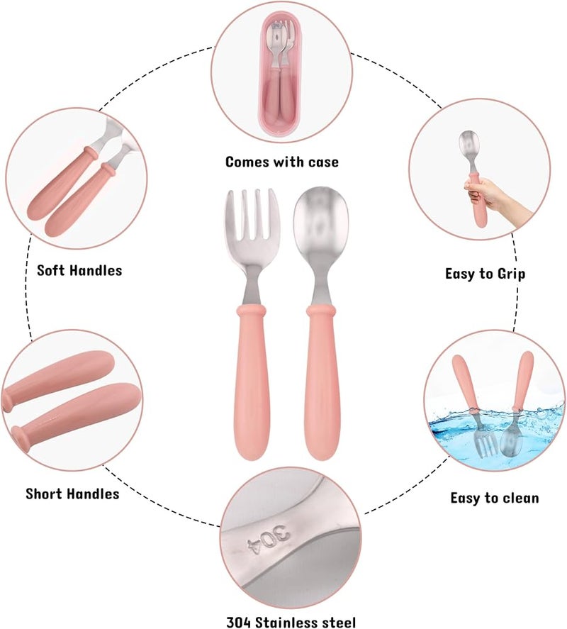 BrainGiggles Kids Cutlery Set with Case, Round Edge Stainless Steel, BPA Free Spoon & Fork, Hygienic 304 Stainless Steel for School, Picnic, Outing (Pack of 1, Pink) - Image 3