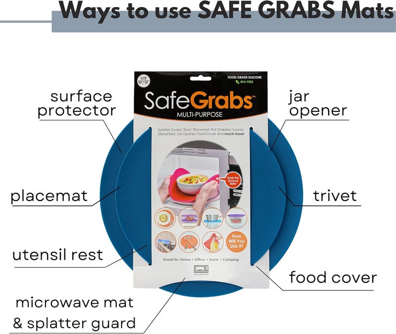 Safe Grabs : Original Microwave Mat as Seen on Shark Tank | Splatter Guard, Trivet, Hot Pad, Pot Holder, Minimize Mess (BPA Free, Heat Resistant, Dishwasher Safe), (Spruce, (10" & 12")) - Image 3