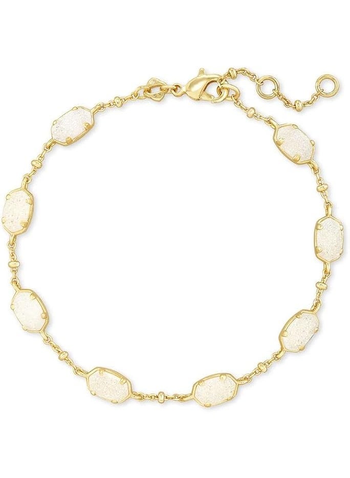Kendra Scott 14K Gold Plated Dainty Link Bracelet for Women, Adjustable Iridescent White Drusy Octagonal Stackable Chain Bracelet, Minimalist Jewelry Gift for Birthday Anniversary Wedding - Image 1