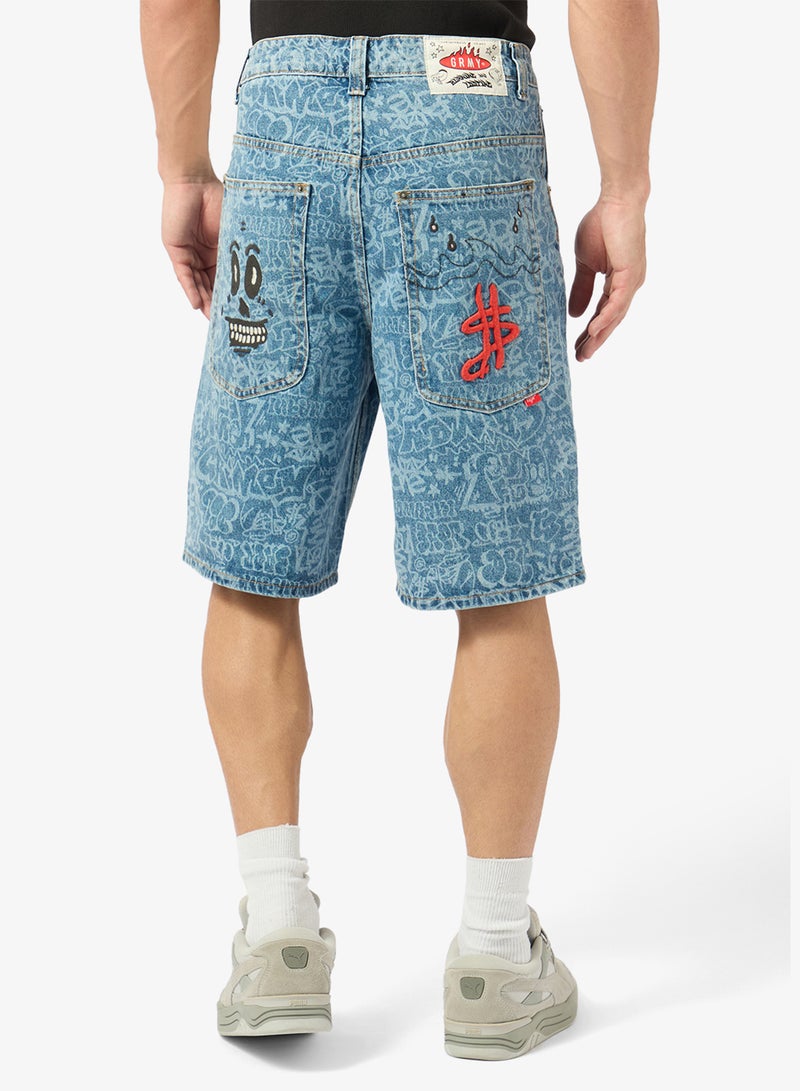 Grimey Stardust All Over Laser Baggy Denim Shorts - Image 3