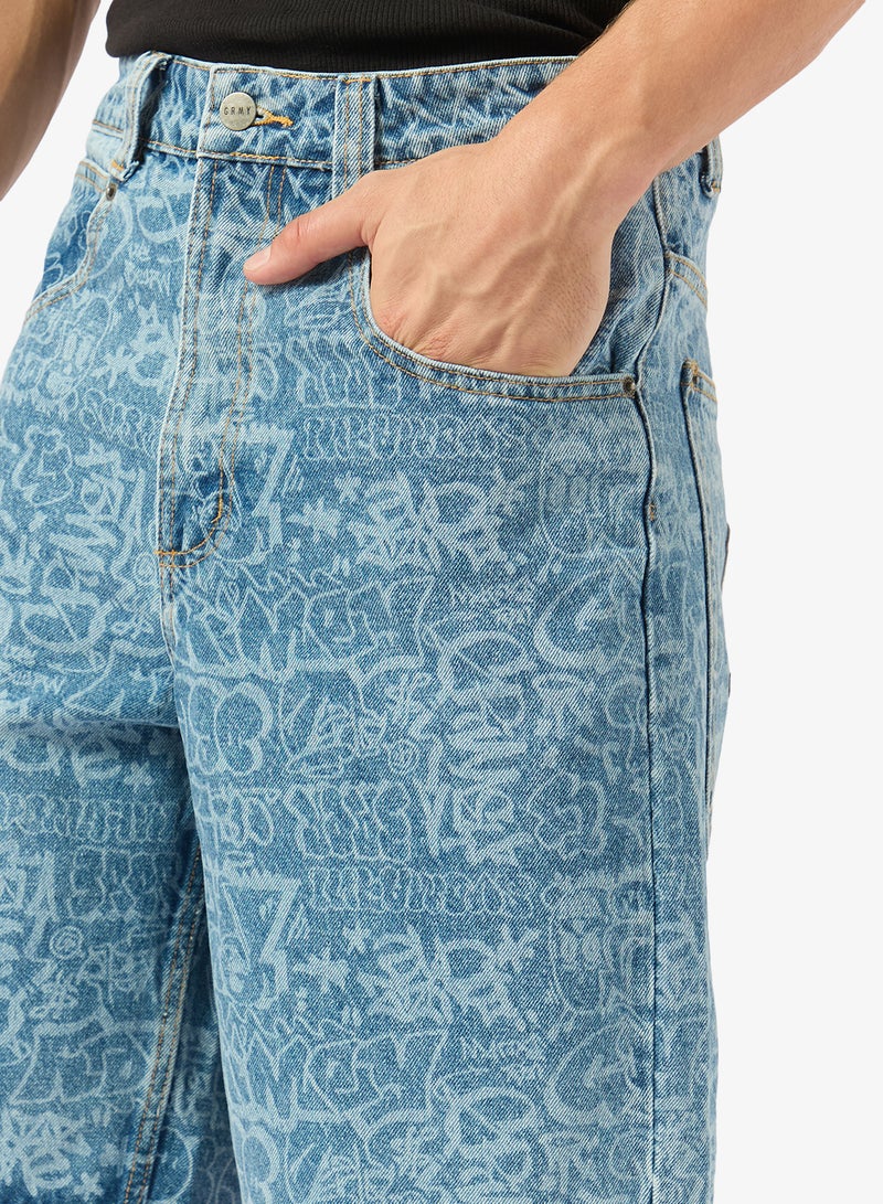 Grimey Stardust All Over Laser Baggy Denim Shorts - Image 4
