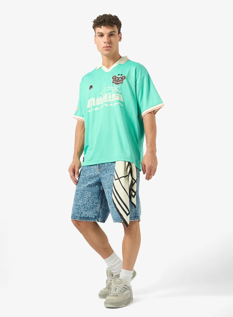 جرايمي Stardust All Over Laser Baggy Denim Shorts