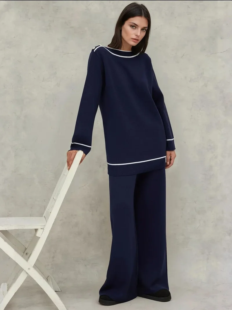 زوبعة طقم سترة بأزرار مفصلة وبنطلون واسع الساق