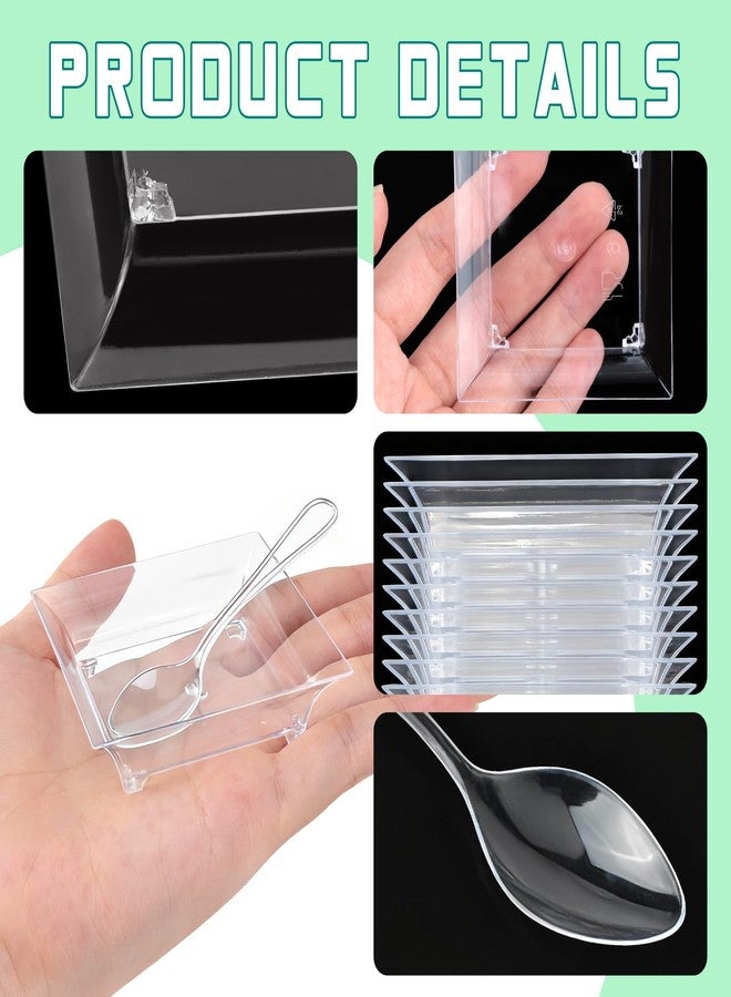 GothaBach 50 Pcs Mini Dessert Plates with Tasting Spoons, 2.4 Inch Clear Disposable Appetizer Plates, Small Plastic Tray, Mini Plastic Dish for Sauce, Dessert, Fruit, Appetizer, Party, Wedding - Image 3