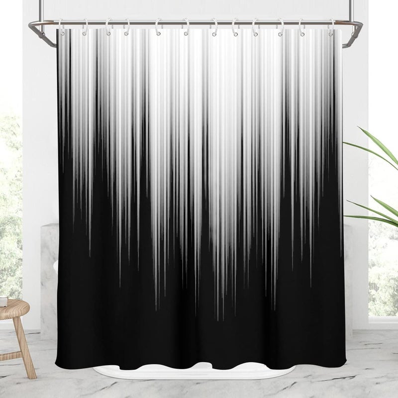 AAtter ATTER Black and Gray Surtain White Gray Ombre Mens Trendy Silver Silver Abstract Abstrical Asestistic Fabric Home Bathrate Decord Sterub مع 12 Hooks 60x72 Modern - Image 1