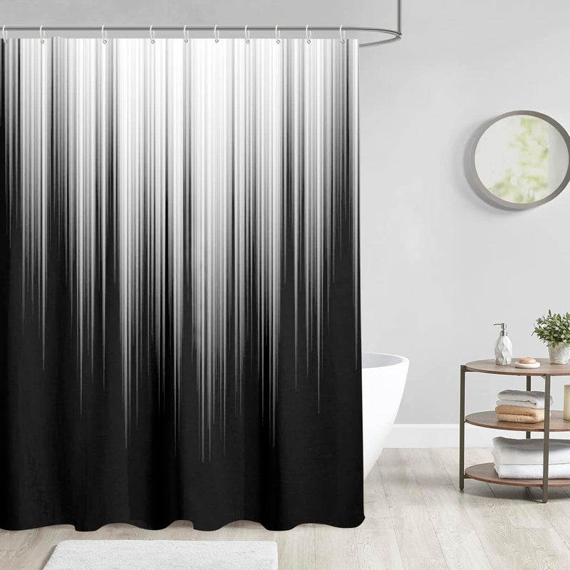 AAtter ATTER Black and Gray Surtain White Gray Ombre Mens Trendy Silver Silver Abstract Abstrical Asestistic Fabric Home Bathrate Decord Sterub مع 12 Hooks 60x72 Modern - Image 2