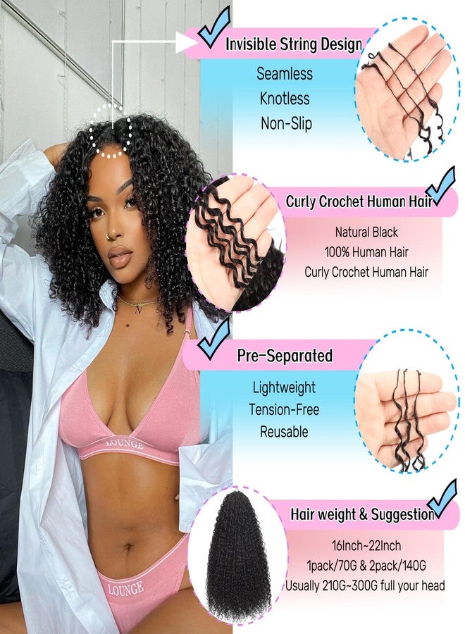 HLSK Curly Knotless Pre-Separated Crochet Hair Extensions 140G Micro Pre Looped Crochet Human Hair Extensions Curly 100% Human Hair Extensions Natural Color (Natural Black(140g), 16 Inch) - Image 3