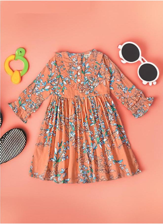 BELLA MODA All-Over Print Button Detail Long Sleeves Dress by Styli  - Image 1