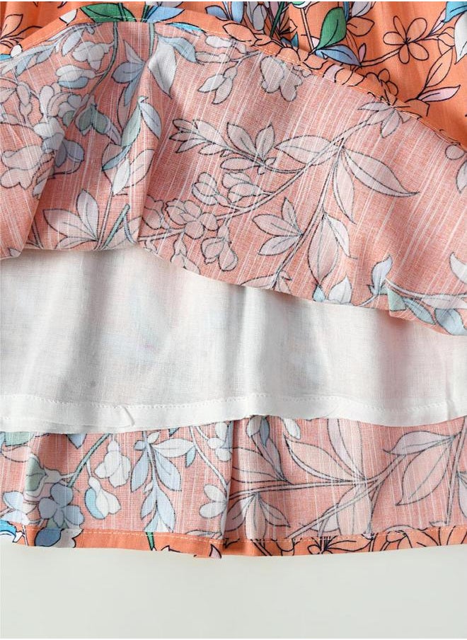 BELLA MODA All-Over Print Button Detail Long Sleeves Dress by Styli  - Image 5