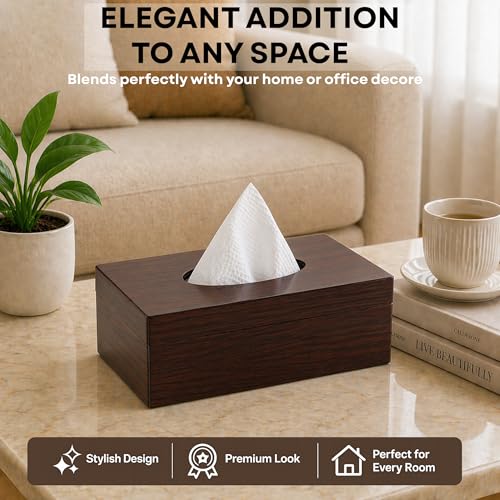 Nabhya Multi Function Tissue Storage Box with Rectangle Shape Plastic Tissue Box Holder | Paper Napkin Holder Case | Tissue Holder Dispenser Organizer for Car Decor Home Room Hotel (Brown) - Image 3