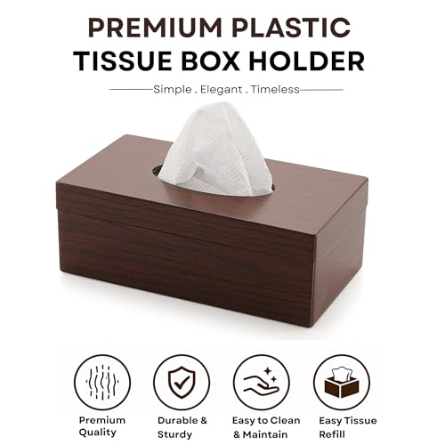 Nabhya Multi Function Tissue Storage Box with Rectangle Shape Plastic Tissue Box Holder | Paper Napkin Holder Case | Tissue Holder Dispenser Organizer for Car Decor Home Room Hotel (Brown) - Image 2