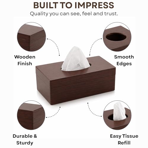 Nabhya Multi Function Tissue Storage Box with Rectangle Shape Plastic Tissue Box Holder | Paper Napkin Holder Case | Tissue Holder Dispenser Organizer for Car Decor Home Room Hotel (Brown) - Image 4