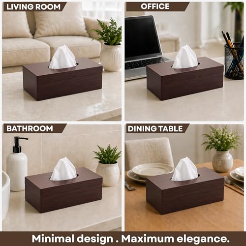 Nabhya Multi Function Tissue Storage Box with Rectangle Shape Plastic Tissue Box Holder | Paper Napkin Holder Case | Tissue Holder Dispenser Organizer for Car Decor Home Room Hotel (Brown) - Image 5