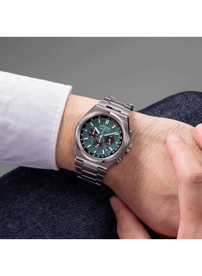 CITIZEN CA4610-85X Men’s Watch, Eco-Drive Chronograph Green Dial 42.5mm Case 100M WR Stainless Steel - Image 2