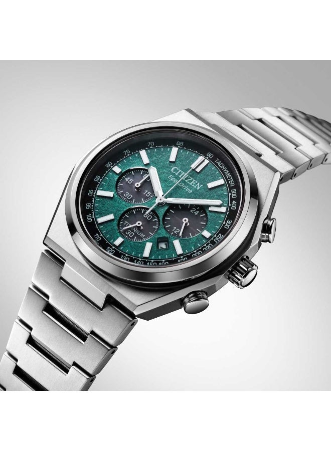 CITIZEN CA4610-85X Men’s Watch, Eco-Drive Chronograph Green Dial 42.5mm Case 100M WR Stainless Steel - Image 1