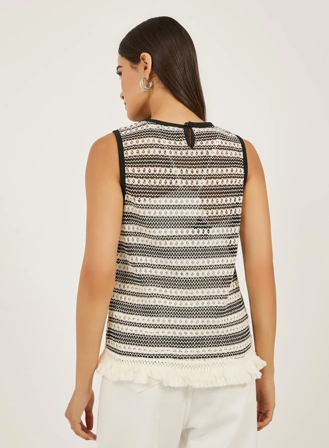 Styli Self Striped Round Neck Tank T-Shirt