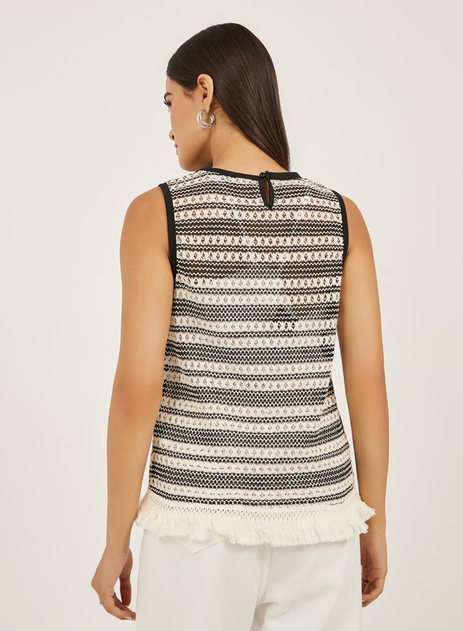 Styli Self Striped Round Neck Tank T-Shirt  - Image 5