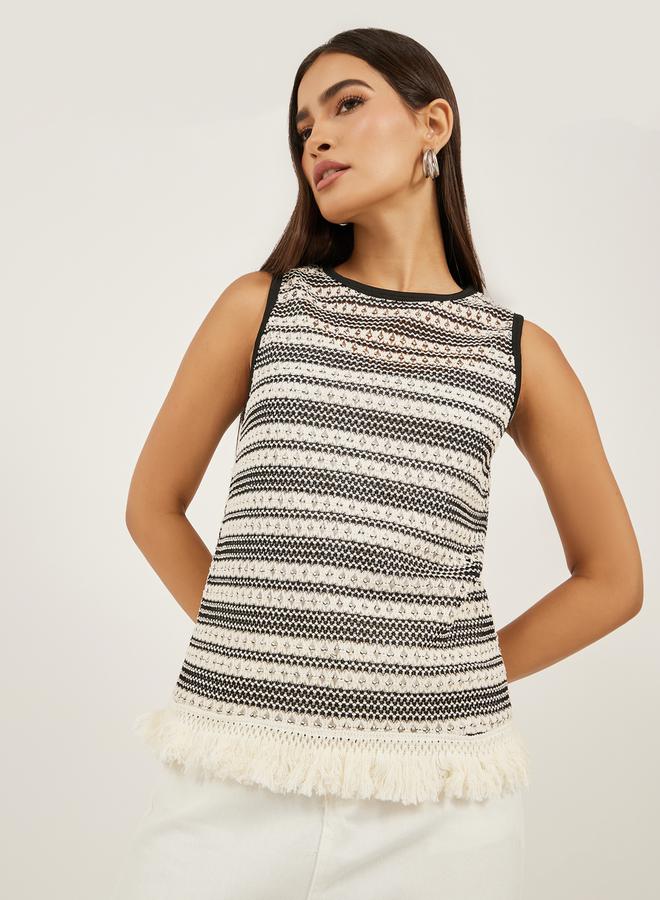Styli Self Striped Round Neck Tank T-Shirt  - Image 3