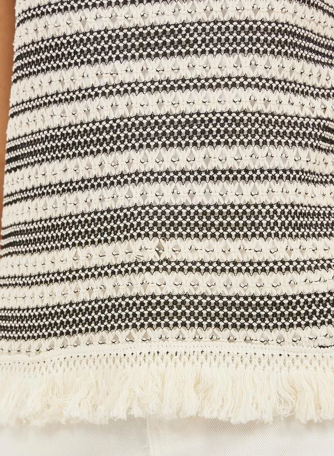 Styli Self Striped Round Neck Tank T-Shirt