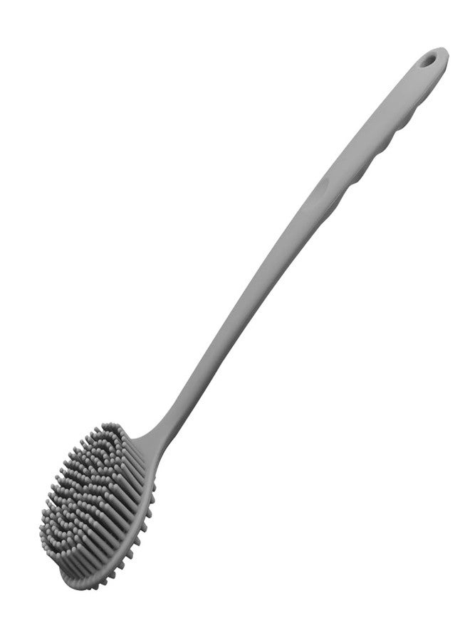 OHOO Silicone Back Scrubber for Shower Body Brush with Long Handle Double Sided Bath Exfoliating Massage Brushes Men Women (Grey) - Image 1