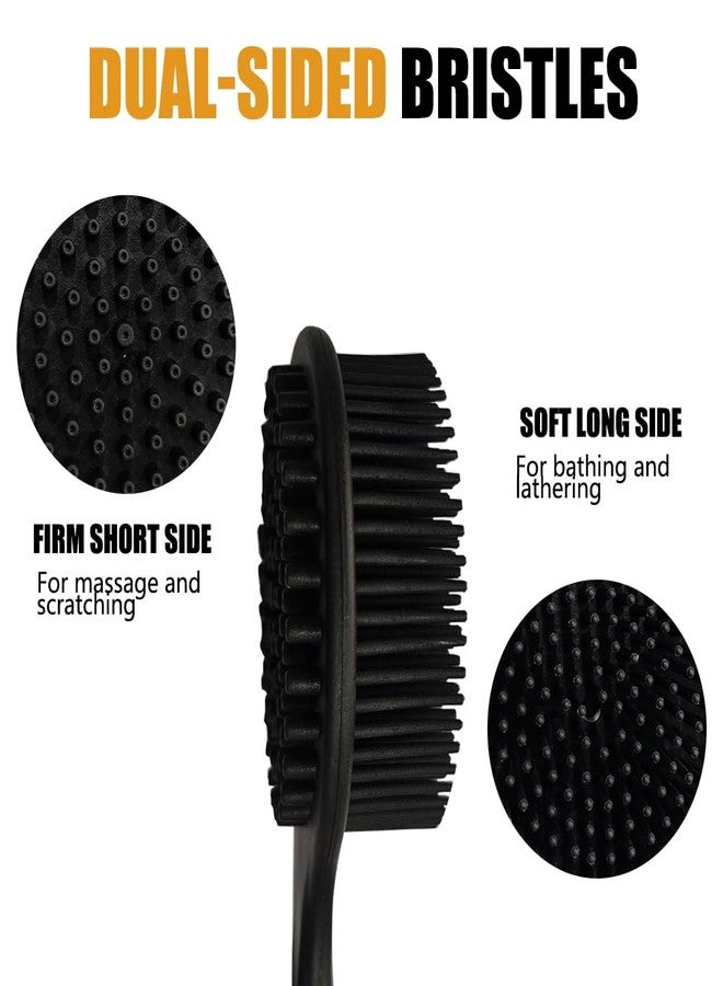 OHOO Silicone Back Scrubber for Shower Body Brush with Long Handle Double Sided Bath Exfoliating Massage Brushes Men Women (Grey) - Image 2