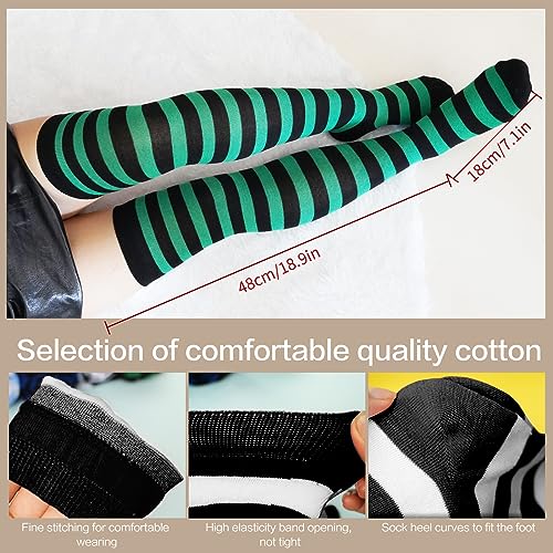 Raylarnia Women's Extra Long Opaque Striped Over Knee High Stockings Socks (Black/Green Strips) - Image 3