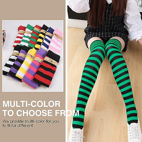 Raylarnia Women's Extra Long Opaque Striped Over Knee High Stockings Socks (Black/Green Strips) - Image 5