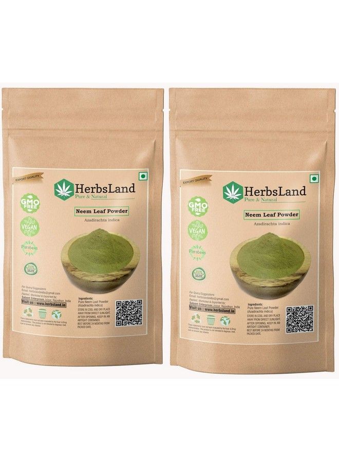 HerbsLand ® 100% Natural & Bio Organic Neem Leaf/Leaves Powder (Azadirachta Indica) ; Goodness Of Neem ; Antidandruff ; Pimplefree Skin Silky Hair ; Face Mask ; Skin Care ; Hair Pack (200 Gm) - Image 1
