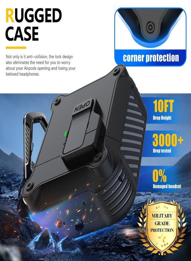 RFUNGUANGO Airpods 2nd and 1st Generation Protective Cases Automatic Pop-up with Safety Lock Clip, Full Body Shockproof Hard Case with Keychain (Free Cleaning Tool) - Black - Image 3