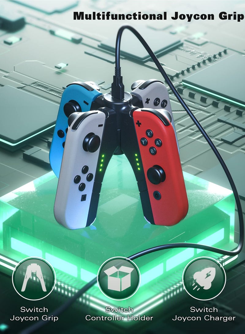 KASTWAVE 4 in 1 Joycon Charger Grip for Nintendo Switch / OLED, Joy-Con Charging / Comfort Grip / Storage, Controller Holder for Switch Joycon / 3rd Party Joypad - Image 2