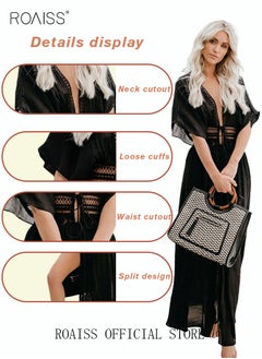 roaiss Women Lace-up Beach Blouse Cover Beachwear Up Embroidery Mesh Dress Kimonos Bathing Suit Sunscreen Swim Skirt Hollow Lace Cardigan for Summer  - Image 4