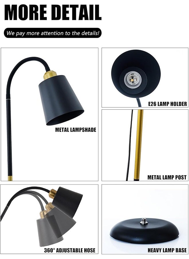 Joshberg Adjustable Floor Lamp,Gooseneck Floor Lamp Industrial Adjustable Height Bendable Small Floor Corner Lamp with 12W Blub,3 Color Temperature(Black)  - Image 5