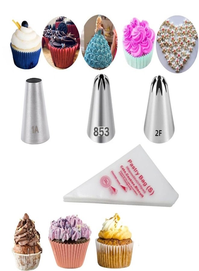 LEGACYCART 3 Nozzles 1A 853 2F Cake Decorating Set with 20 Piping Bag Frosting Icing Nozzle for Cupcake Muffin Pastry Decor Baking Tool DIY Cream Flower Tips Cookie Dessert Reusable. - Image 1