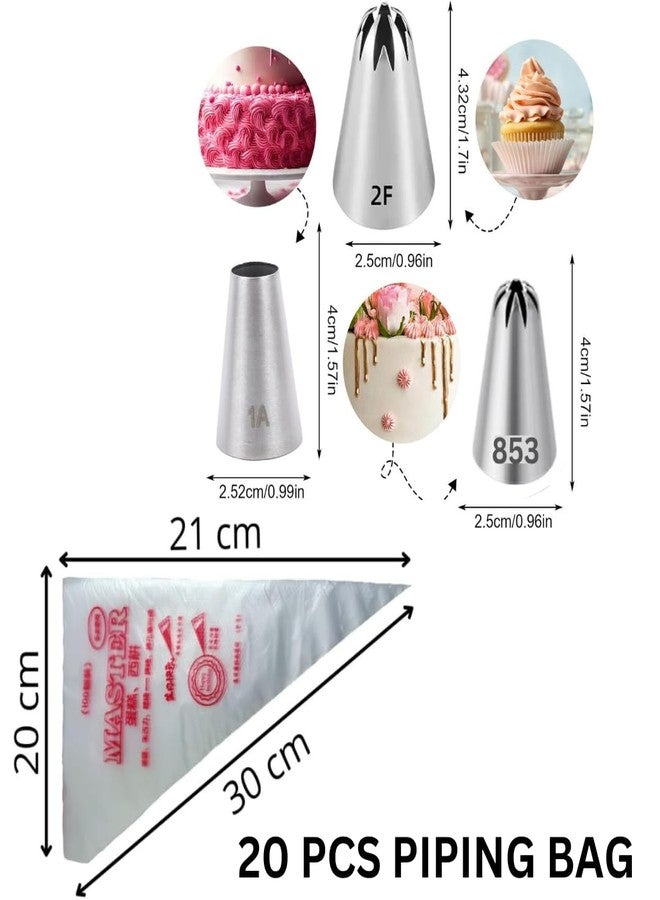 LEGACYCART 3 Nozzles 1A 853 2F Cake Decorating Set with 20 Piping Bag Frosting Icing Nozzle for Cupcake Muffin Pastry Decor Baking Tool DIY Cream Flower Tips Cookie Dessert Reusable. - Image 2