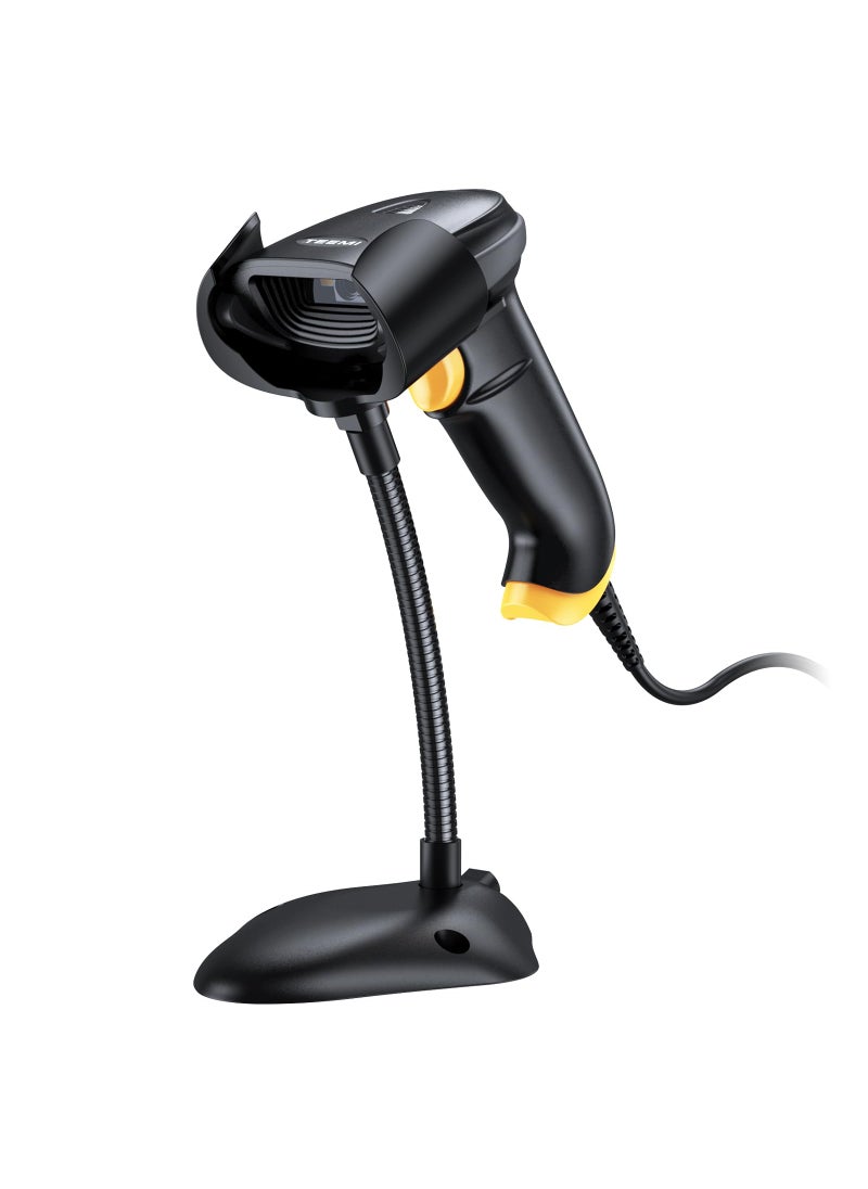 TEEMI TEEMI 2D Barcode Scanner with Smart Stand USB Wired Handheld Automatic QR Data Matrix PDF417 OCR bar Codes Imager Global Shutter Computer Screen Scan for Windows Mac and Linux PC POS, Stand Included  - Image 1