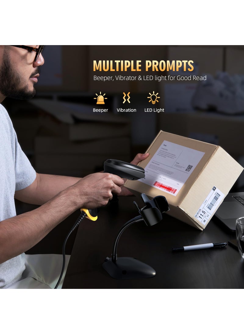 TEEMI TEEMI 2D Barcode Scanner with Smart Stand USB Wired Handheld Automatic QR Data Matrix PDF417 OCR bar Codes Imager Global Shutter Computer Screen Scan for Windows Mac and Linux PC POS, Stand Included  - Image 5