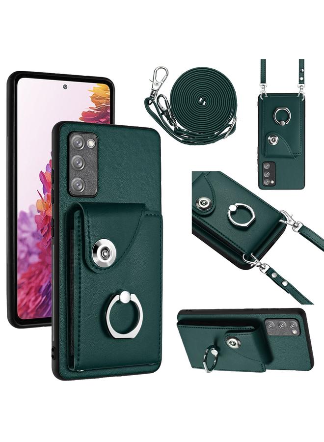Green Tiger For Samsung Galaxy S20 FE Organ Card Bag Ring Holder Phone Case with Long Lanyard(Green)
