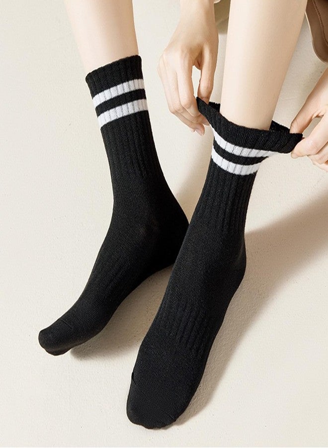 LUCKIEY Striped Crew Socks for Women 12 Pairs - Retro Vintage Cotton Athletic Socks, Soft Stretchy Casual Mid Calf Socks Size 5-11 - Image 3