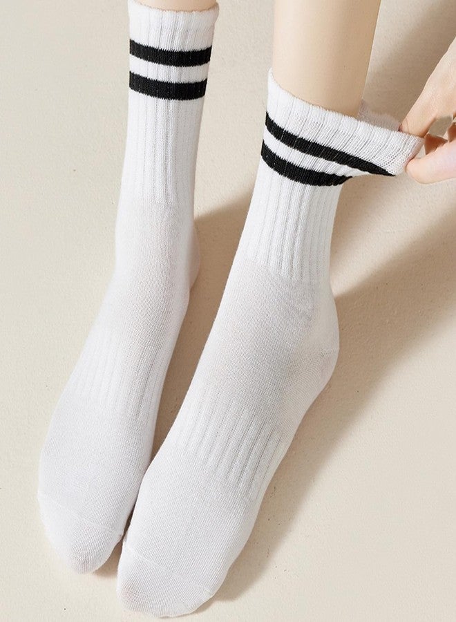 LUCKIEY Striped Crew Socks for Women 12 Pairs - Retro Vintage Cotton Athletic Socks, Soft Stretchy Casual Mid Calf Socks Size 5-11 - Image 2