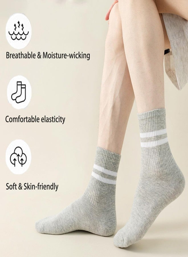 LUCKIEY Striped Crew Socks for Women 12 Pairs - Retro Vintage Cotton Athletic Socks, Soft Stretchy Casual Mid Calf Socks Size 5-11 - Image 4