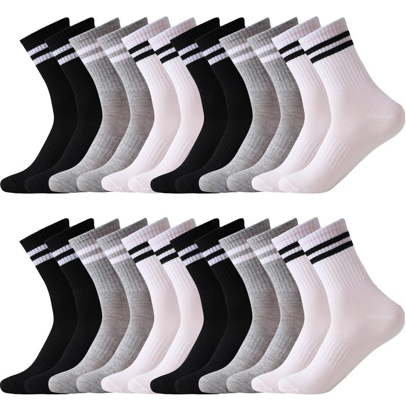 LUCKIEY Striped Crew Socks for Women 12 Pairs - Retro Vintage Cotton Athletic Socks, Soft Stretchy Casual Mid Calf Socks Size 5-11 - Image 1