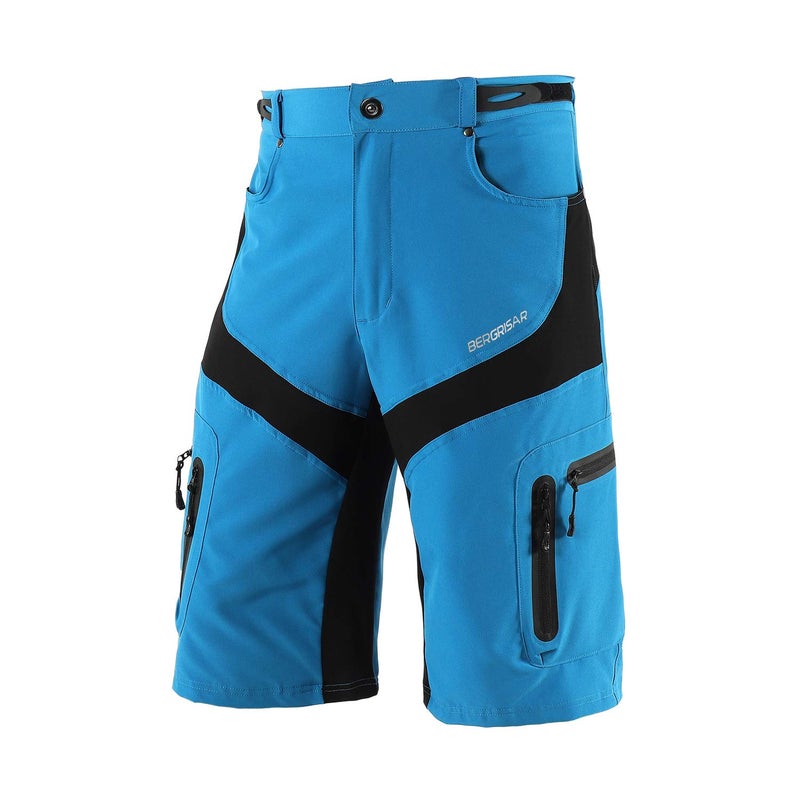 BERGRISAR Men's Cycling Shorts Loose Fit Mountain Bike Shorts with 6 Pockets Blue X-Large